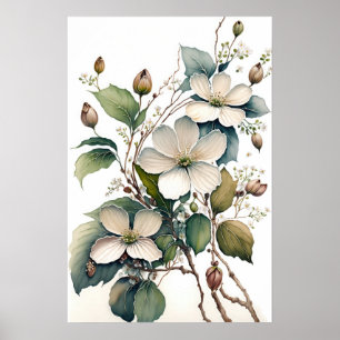 White Dogwood Flowers Art Print Poster
