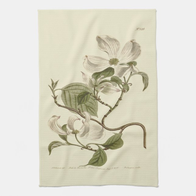White Dogwood Flowers Illustration Tea Towel (Vertical)