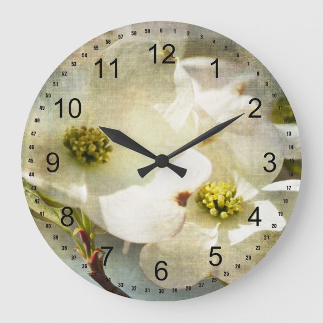 White Dogwood Flowers Large Clock (Front)