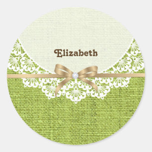 White doily with lace and lime green coloured burl classic round sticker