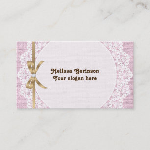 White doily with lace and pink burlap business card