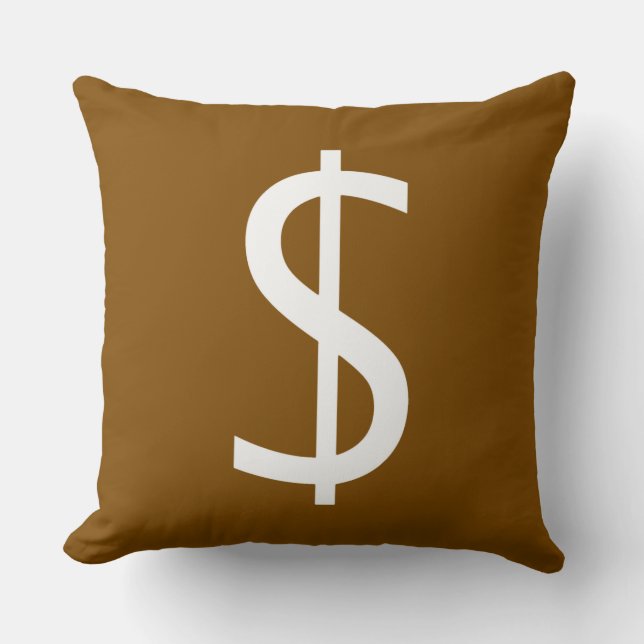 White Dollar $ign Rich Brown Decorative Cushion (Front)