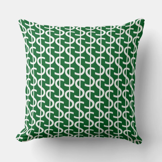 White Dollar $igns Repeat  Rich Green Decorative Cushion (Front)