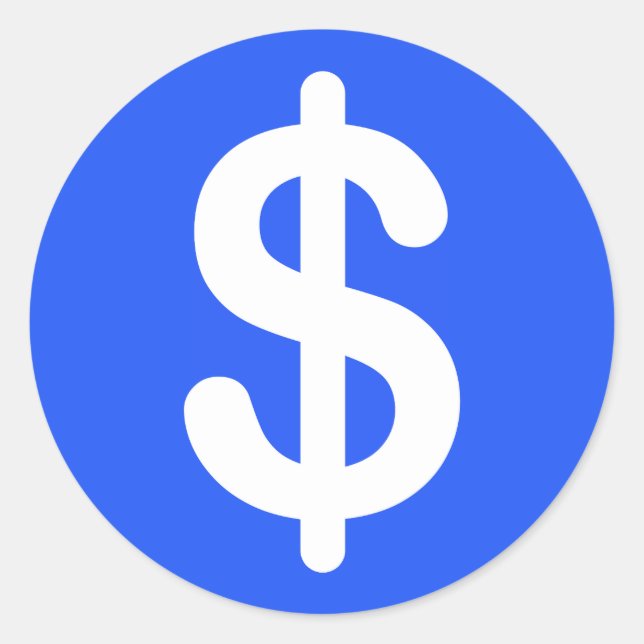 White dollar sign on blue background stickers (Front)