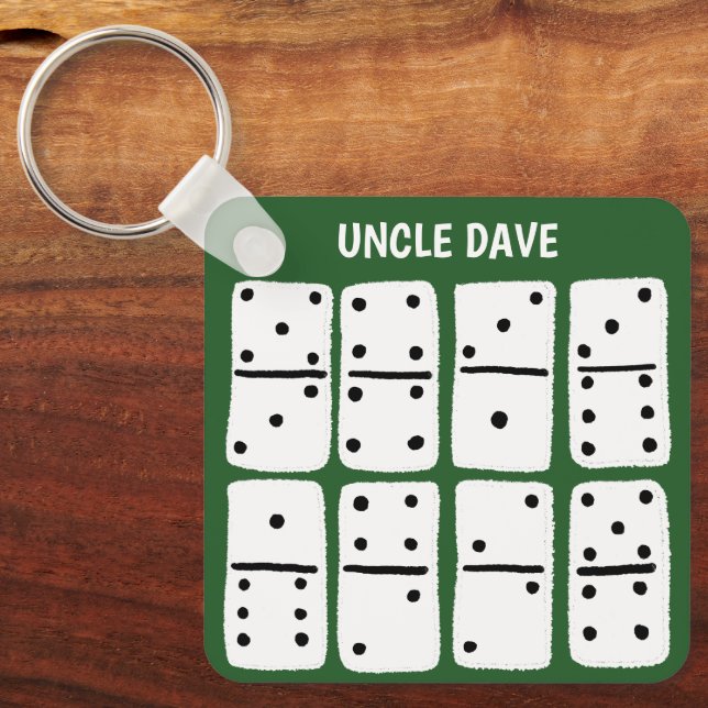 White Dominoes on Green Personalised Key Ring (Front)