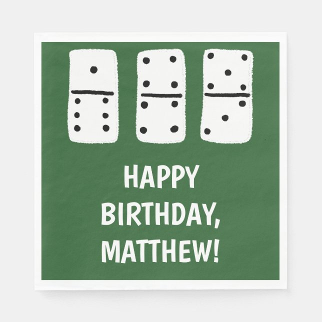White Dominoes with Black Dots on Green Napkin (Front)