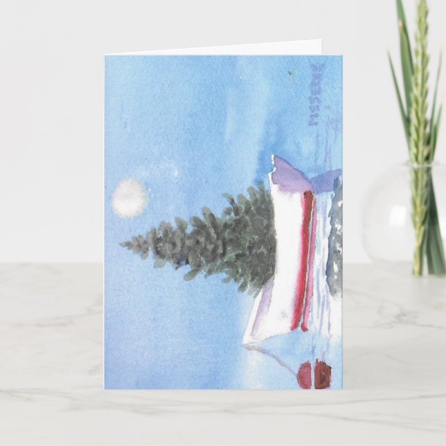 White Dory Christmas Tree in the Harbor  Holiday Card (Front)