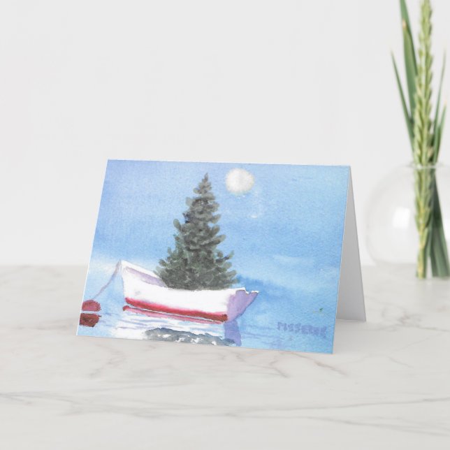 White Dory Christmas Tree in the Harbor  Thank You Card (Front)