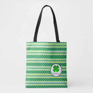White Dots And Green Stripes Tote Bag