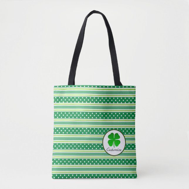 White Dots And Green Stripes Tote Bag (Front)