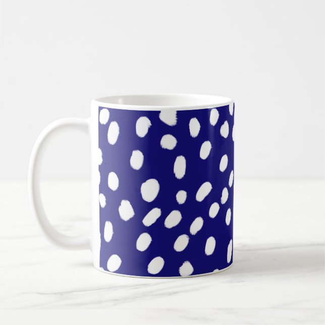 White Dots Dark Blue Coffee Mug (Left)