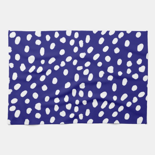 White Dots Dark Blue Tea Towel (Horizontal)
