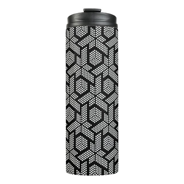 White dots geometric pattern thermal tumbler (Front)