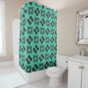 White dots Green Black Shower Curtain