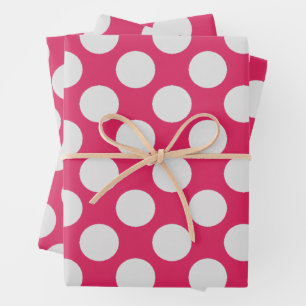 White Dots Hot Pink Wrapping Paper Sheet