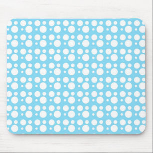 white dots, light blue mouse mat