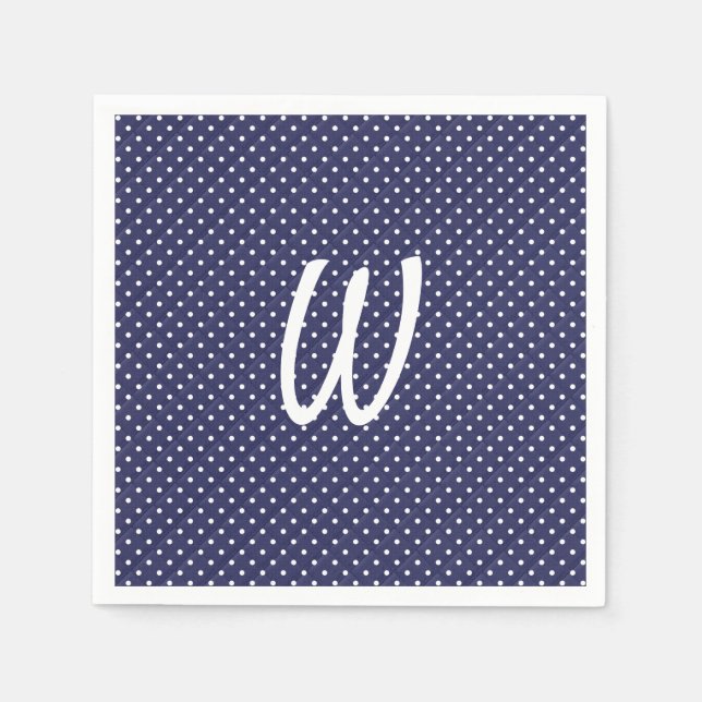 white dots on blue monogram napkin (Front)