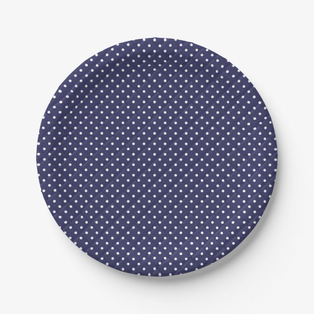White dots on navy blue paper plate (Front)