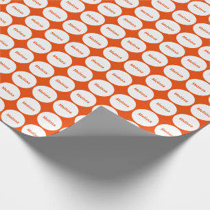 White Dots Pattern On Bright Orange With Name Wrapping Paper