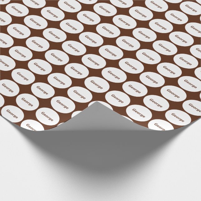 White Dots Pattern On Brown With Name Wrapping Paper (Corner)