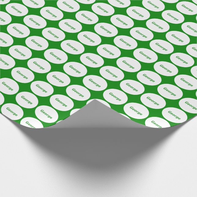 White Dots Pattern On Green With Name Wrapping Paper (Corner)
