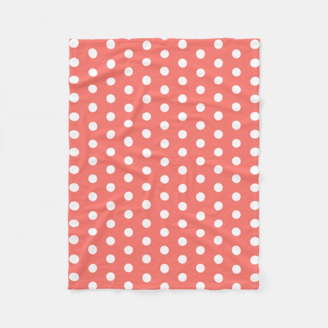 White dots pattern on live coral fleece blanket (Front)