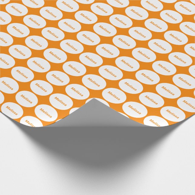 White Dots Pattern On Orange With Name Wrapping Paper (Corner)