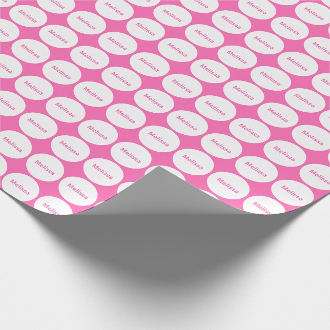 White Dots Pattern On Pink With Name Wrapping Paper (Corner)