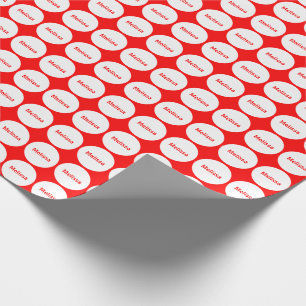 White Dots Pattern On Red With Name Wrapping Paper