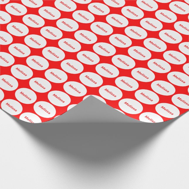 White Dots Pattern On Red With Name Wrapping Paper (Corner)