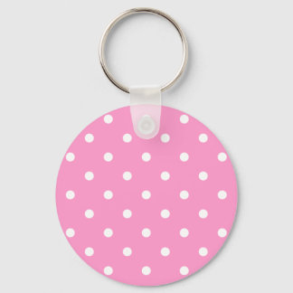 White Dots, Pink Polka Dots Pattern. Key Ring