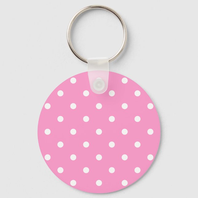 White Dots, Pink Polka Dots Pattern. Key Ring (Front)