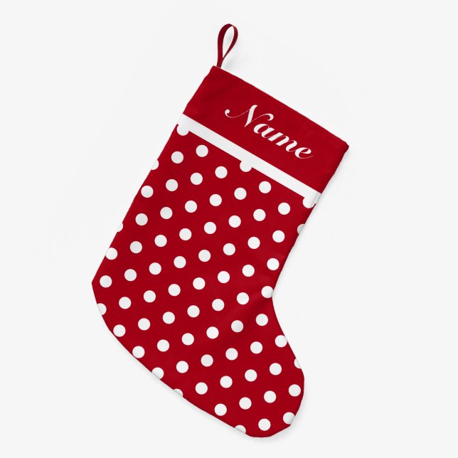 White Dots Red Christmas Stocking Custom Name (Front (Hanging))