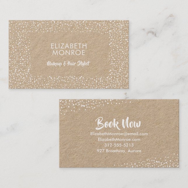 White Dots Salon Makeup Hair Stylist Kraft Business Card (Front/Back)