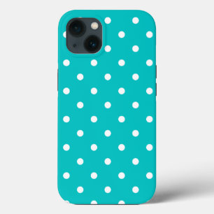 White dots, Teal Polka Dot Pattern. iPhone 13 Case