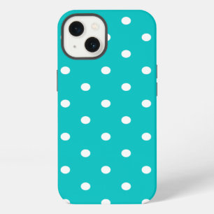 White dots, Teal Polka Dot Pattern. iPhone 13 Case