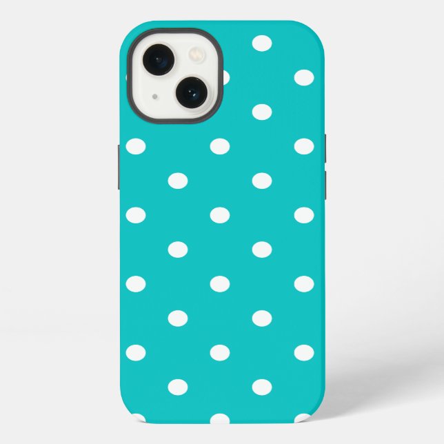 White dots, Teal Polka Dot Pattern. iPhone Case (Back)