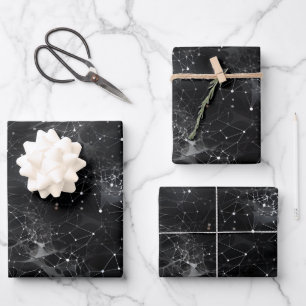 White Dots & Webs on Black Wrapping Paper Sheet