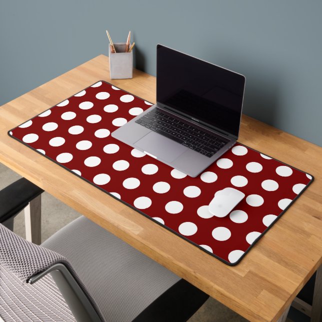 White Dotted Stylish Deep Red Desk Mat (Office 2)