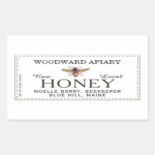 White Double Border Honey Label with Honeybee