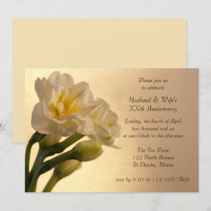 White Double Daffodil Anniversary Party Invitation
