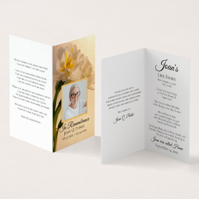 White Double Daffodil Flowers Funeral Prayer  Business Card (Inside and Outside)