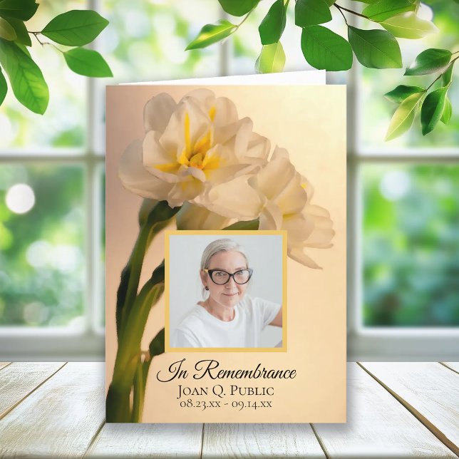 White Double Daffodils Funeral Service Folded Programme (Creator Uploaded)