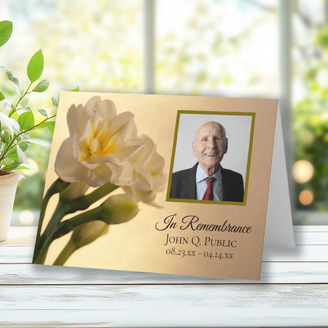 White Double Daffodils Funeral Sympathy Thank You Card (Creator Uploaded)