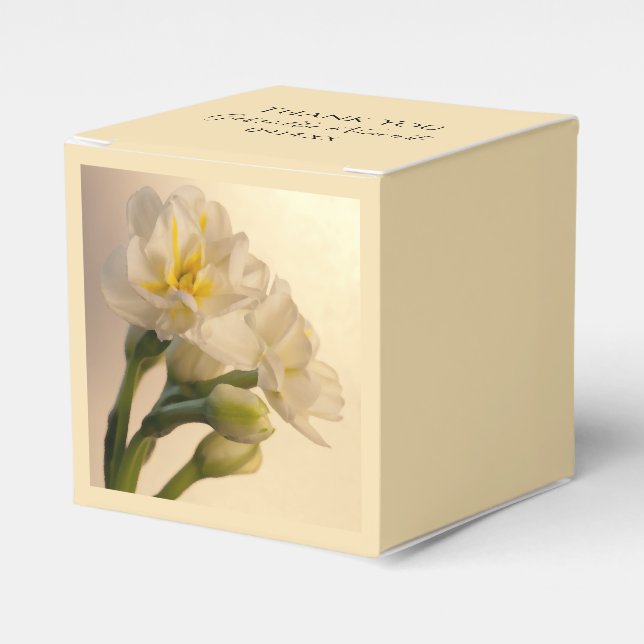 White Double Daffodils Spring Wedding Favour Box (Front Side)