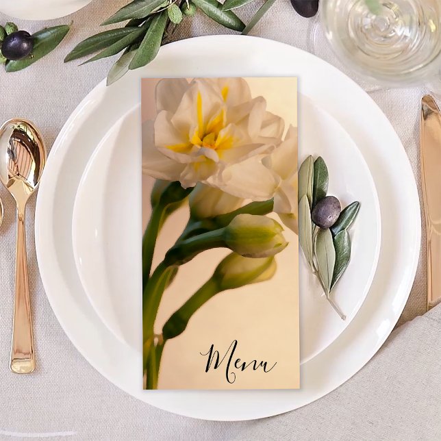 White Double Daffodils Spring Wedding Menu (Creator Uploaded)