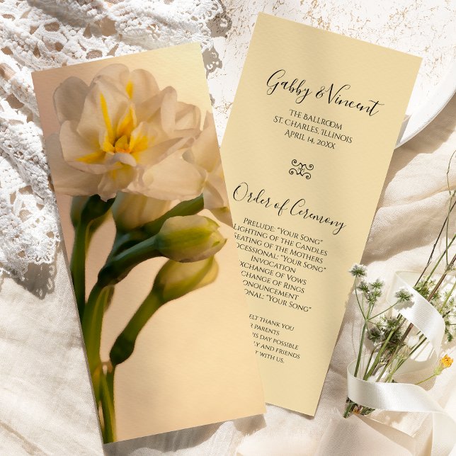 White Double Daffodils Spring Wedding Program Programme (Creator Uploaded)