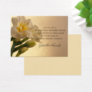 White Double Daffodils Wedding Charity Favour Card