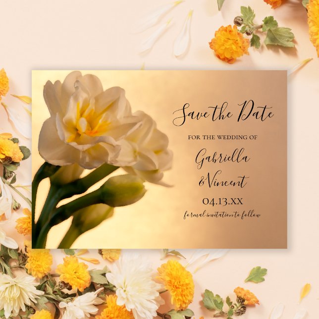 White Double Daffodils Wedding Save the Date (Creator Uploaded)