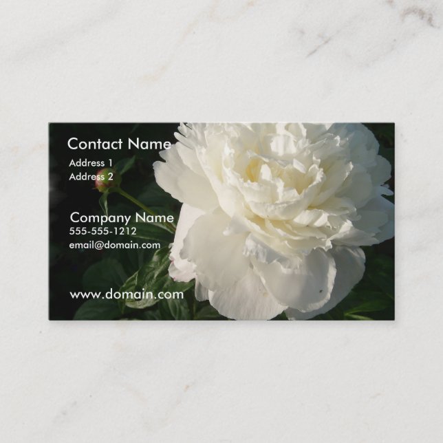 White Double Peony Business Card (Front)